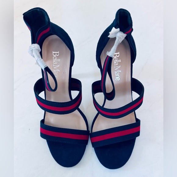 Bella Marie Red and Blue Striped Heels - Picture 6 of 8